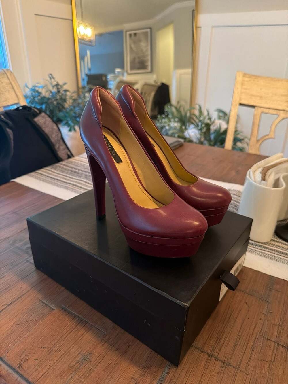 Rachel Zoe Ali Calf Leather Platform Pumps Bordeaux Size 7M